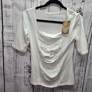 Soft Surroundings White Tristan Top XS Heavenly Soft Ruched Square Neck